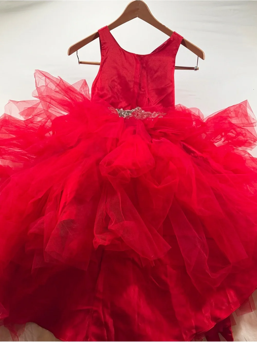 Girls Red Tulle Ball Gown Dress with Waist Embellishment costume Rare Editions